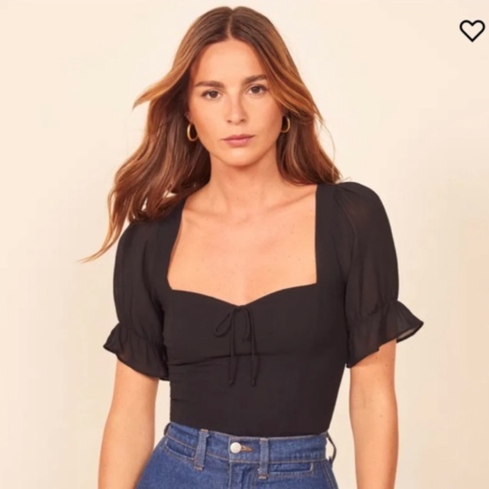 Reformation Black Delevan Square Neck Short Sleeve Top - Picture 4 of 6